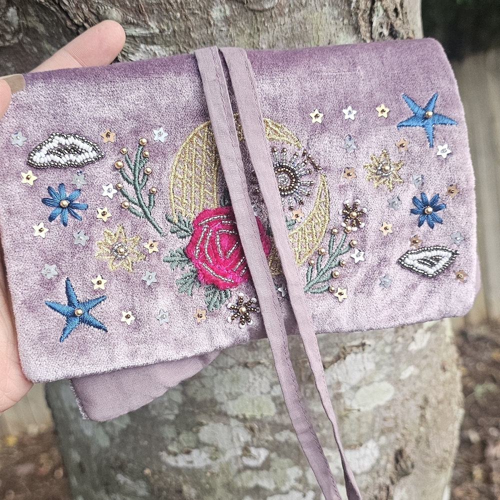 Embroidered Purple Clutch Bag